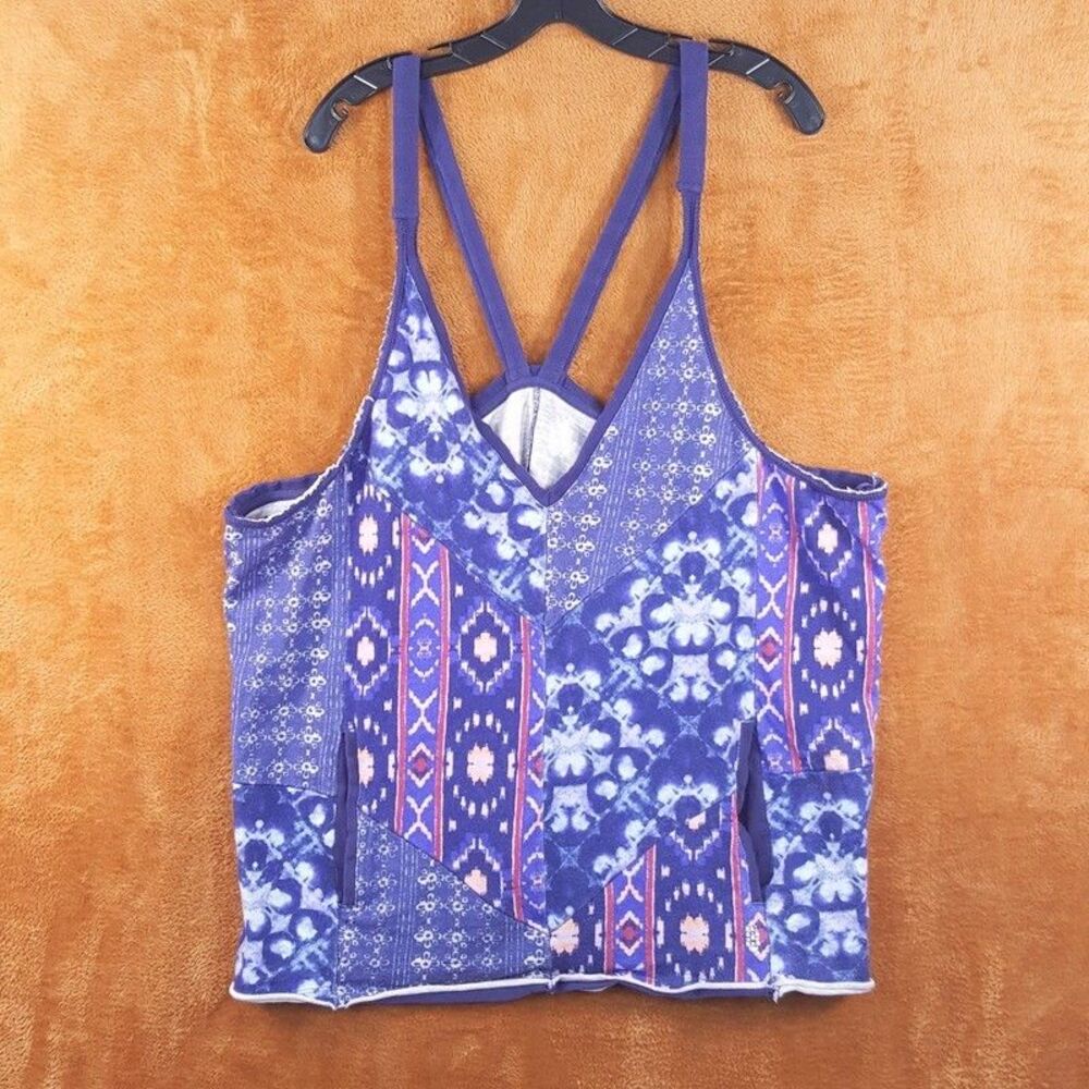 FREE PEOPLE Top Womens Medium Blue Purple Tank Pullover Oversized MOVEMENT